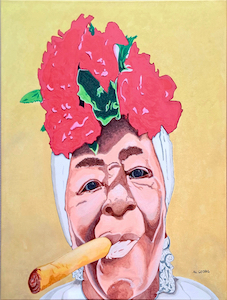 Acrylic painting 2025 Cuban Woman with Cigar