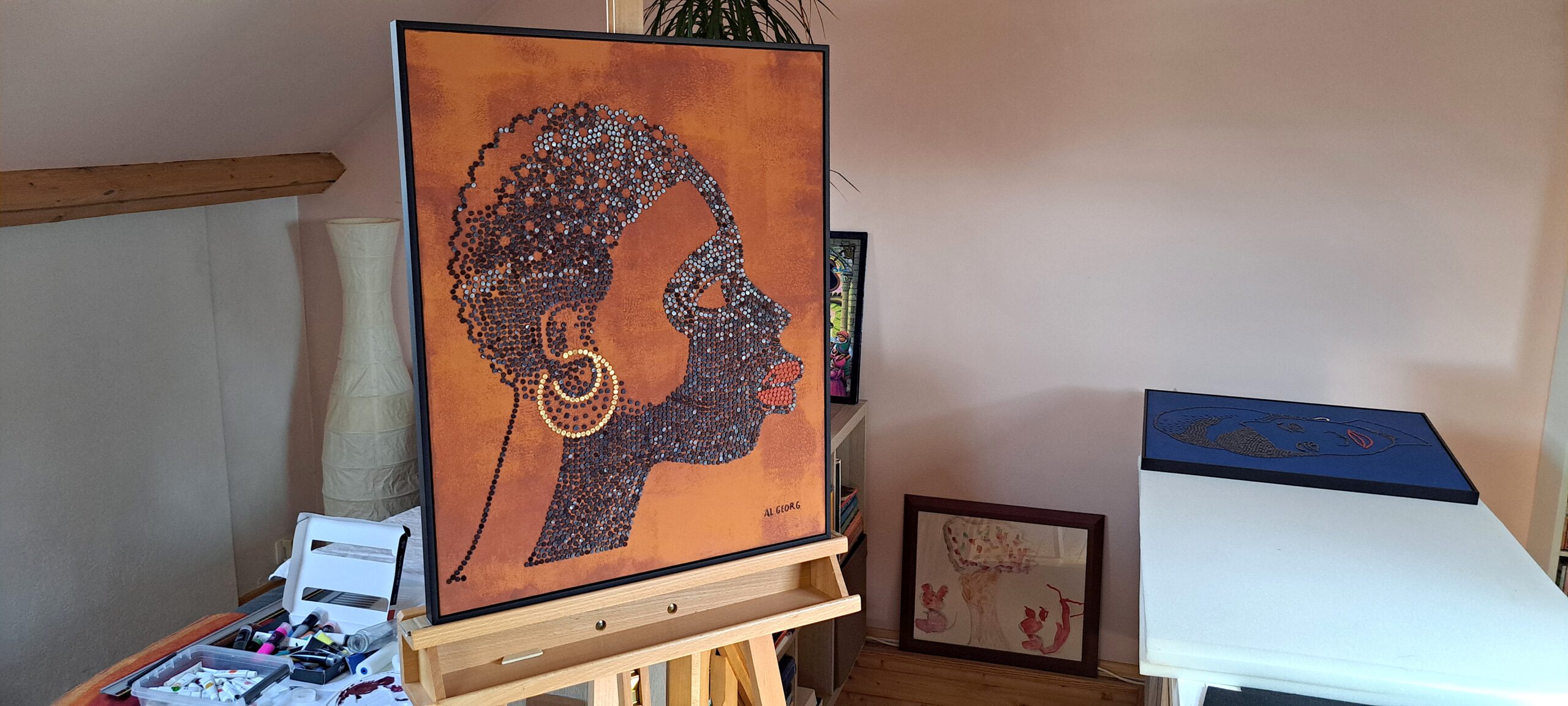 Belgian Colonial Lottery painting in the workshop