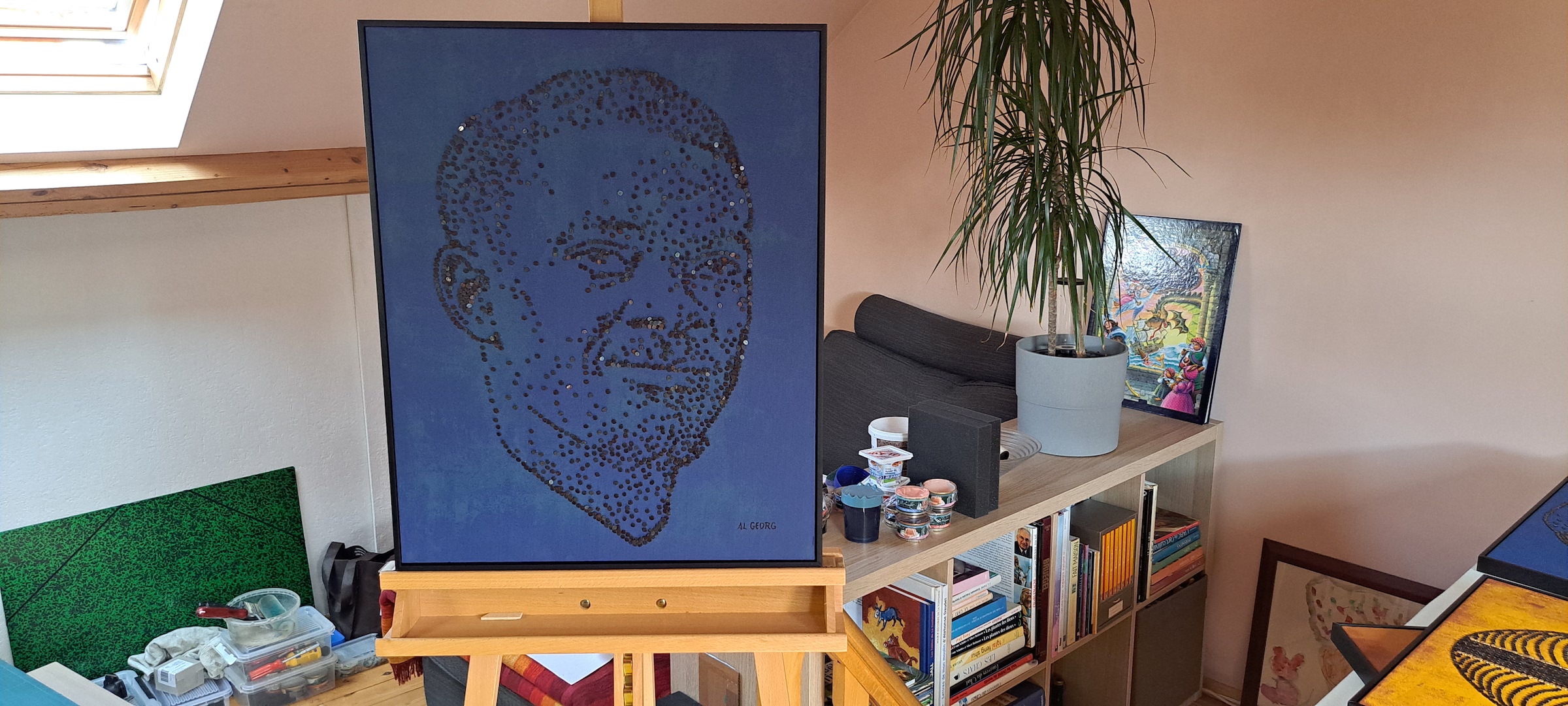 Artwork on Patrice Lumumba in Al Georg's workshop 2025